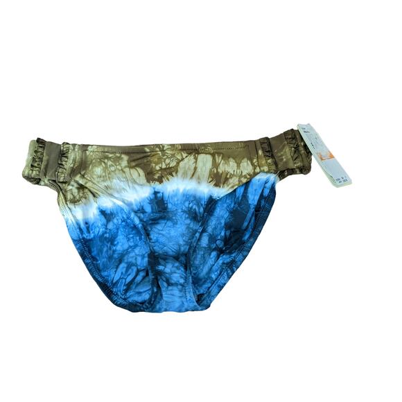 Lucky Brand Bikini Bottom Small Blue Green Tie Dye Ruffle Low Rise Swimsuit Pool - Picture 9 of 9
